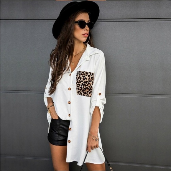 BNWT Cheetah Pocket Blouse, White - Picture 2 of 3